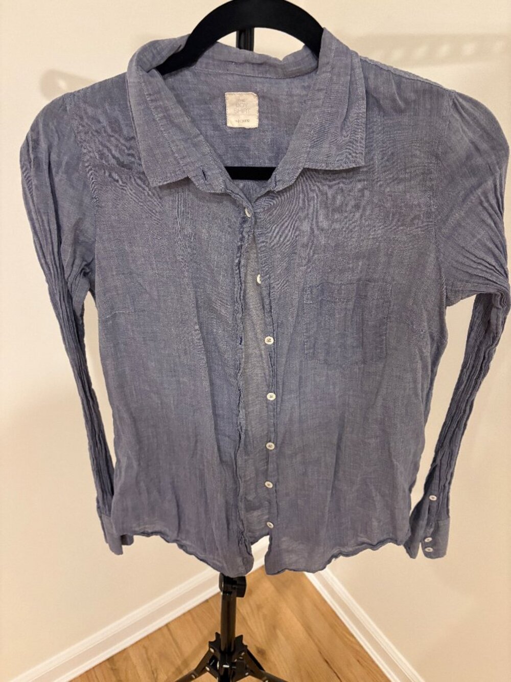 ✨ J.Crew "The Boy Shirt" Blue Linen Long-Sleeve Button-Down Blouse
